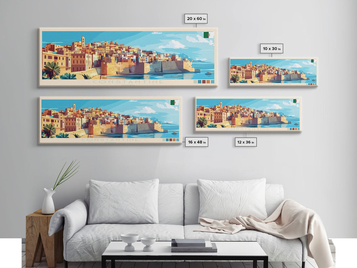 Constantine, Algeria Panoramic Travel Poster Canvas Print, Constantine, Algeria Painting, Algeria Art, Constantine Panoramic Travel Art, Travel Painting