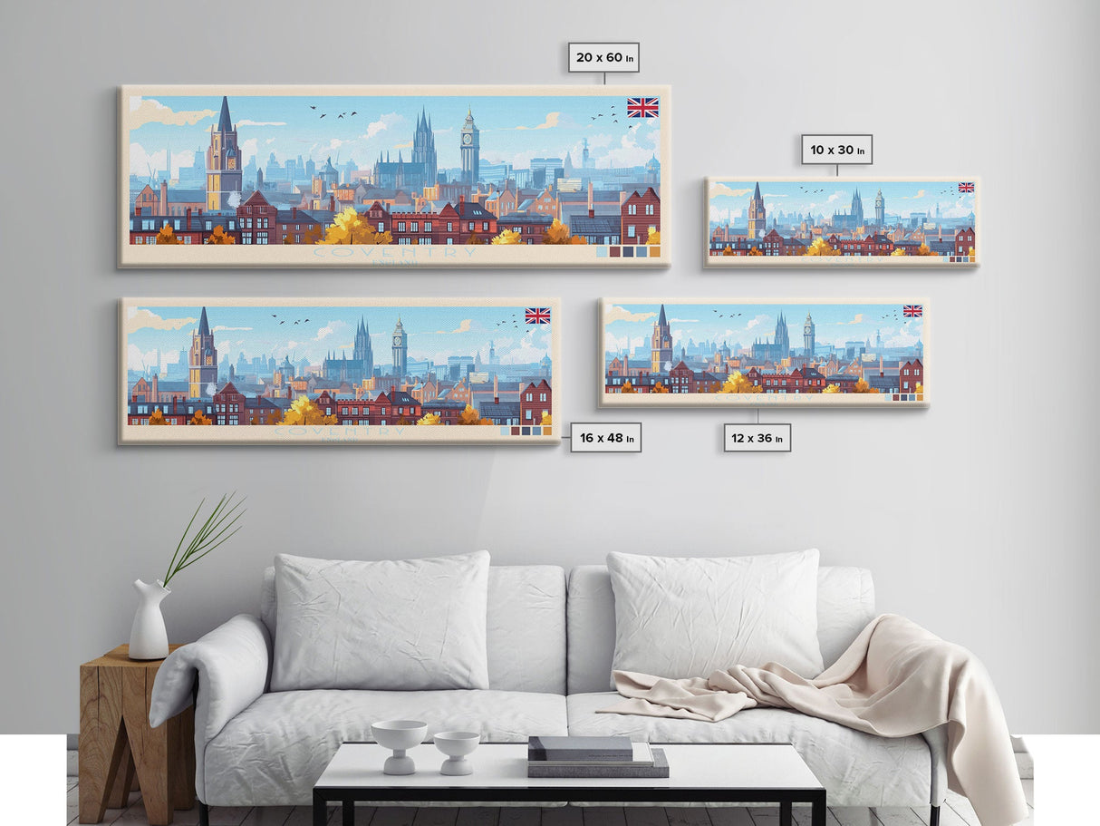 Coventry, England Travel Poster Panoramic Canvas Print, Coventry, England Painting, England Art, Coventry Travel Art, Guest Room Painting