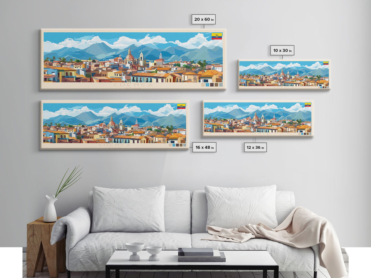 Cuenca, Ecuador Panoramic Travel Poster Canvas Print, Cuenca, Ecuador Painting, Ecuador Art, Cuenca Travel Art, Guest Room Painting