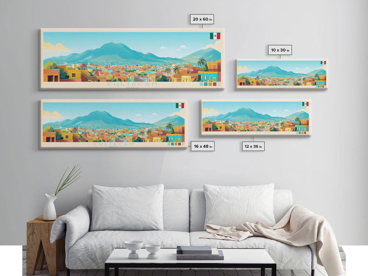 Culiacan, Mexico Panoramic Travel Poster Canvas Print, Culiacan, Mexico Painting, Mexico Art, Culiacan Panoramic Travel Art, Travel Painting