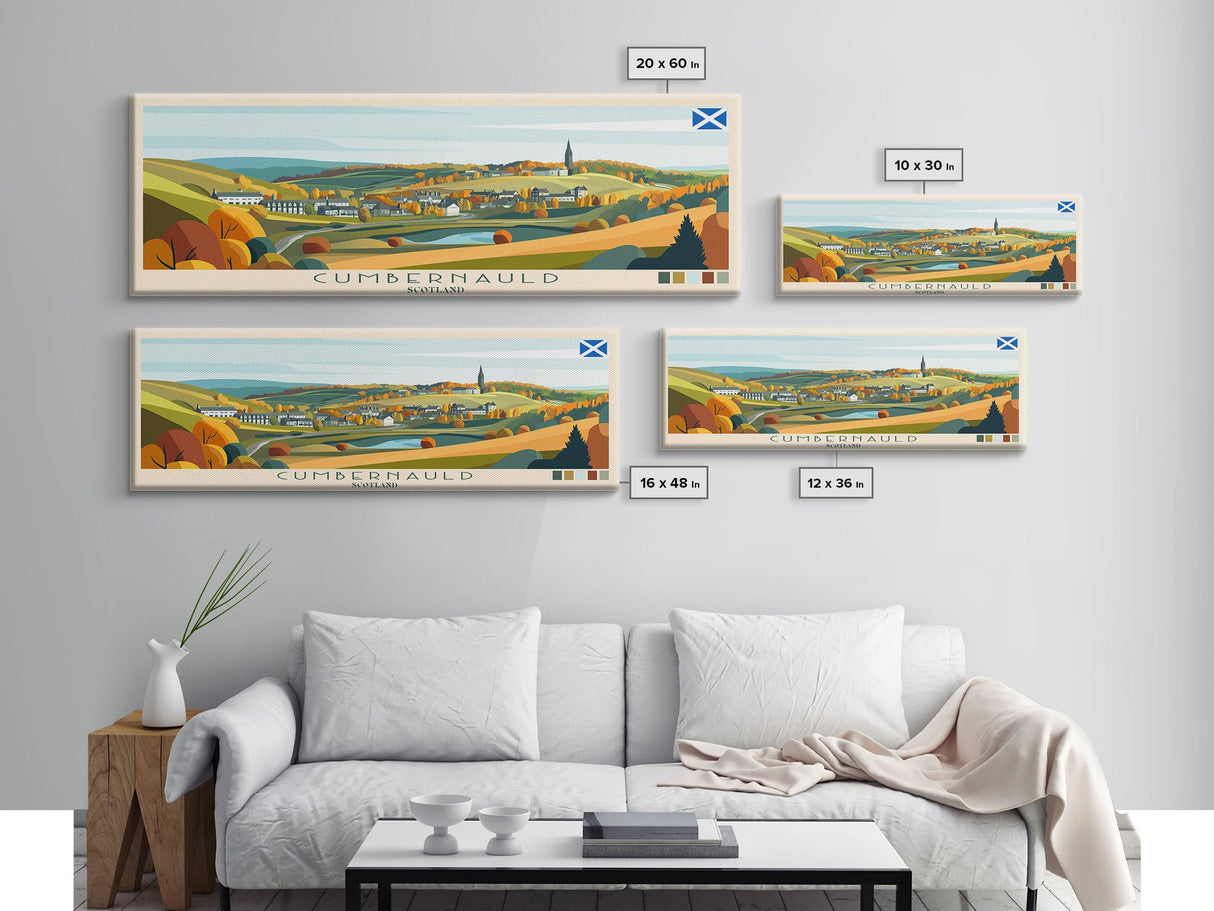 Cumbernauld, Scotland Panoramic Travel Poster Canvas Print, Cumbernauld, Scotland Painting, Scotland Art, Cumbernauld Travel Art, Guest Room Painting