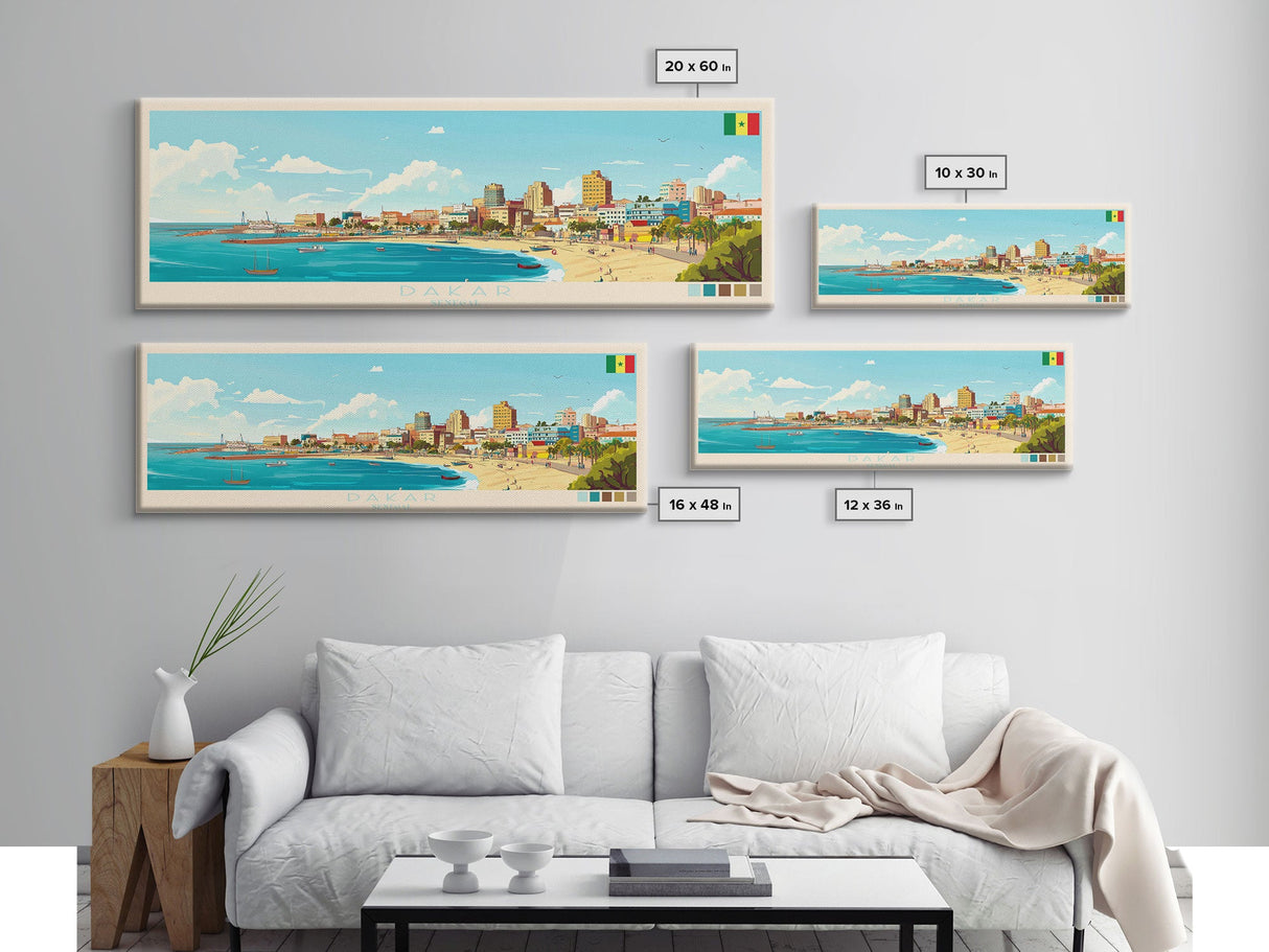 Dakar, Senegal Travel Poster Panoramic Canvas Print, Dakar, Senegal Painting, Senegal Art, Dakar Travel Art, Guest Room Painting