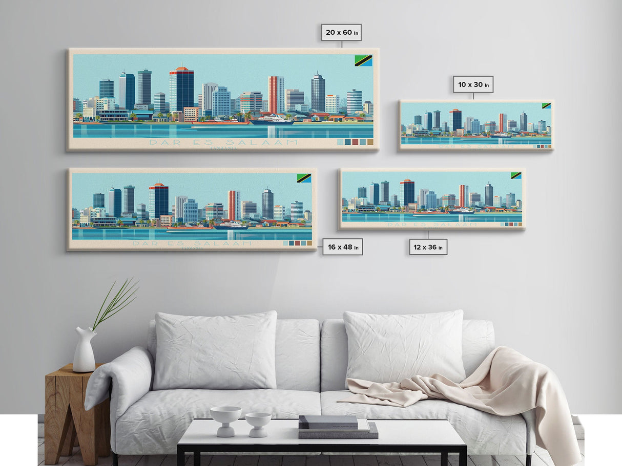 Dar es Salaam, Tanzania Panoramic Travel Poster Canvas Print, Dar es Salaam, Tanzania Painting, Tanzania Art, Dar es Salaam Travel Art, Living Room Painting