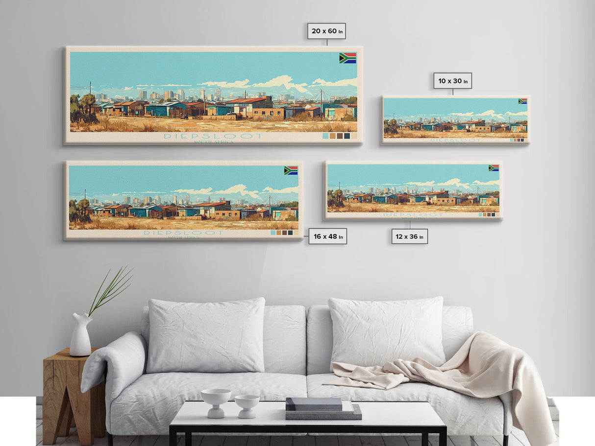 Diepsloot, South Africa Panoramic Travel Poster Canvas Print, Diepsloot, South Africa Painting, South Africa Art, Diepsloot Travel Art, Living Room Painting