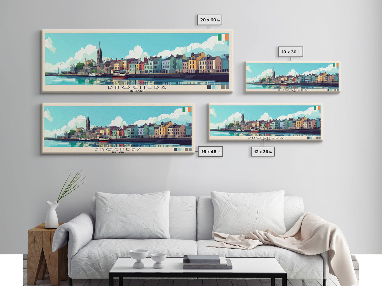 Drogheda, Ireland Panoramic Travel Poster Canvas Print, Drogheda, Ireland Painting, Ireland Art, Drogheda Travel Art, Guest Room Painting