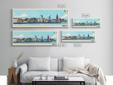 Dublin, Ireland Travel Poster Panoramic Canvas Print, Dublin, Ireland Painting, Ireland Art, Dublin Travel Art, Guest Room Painting