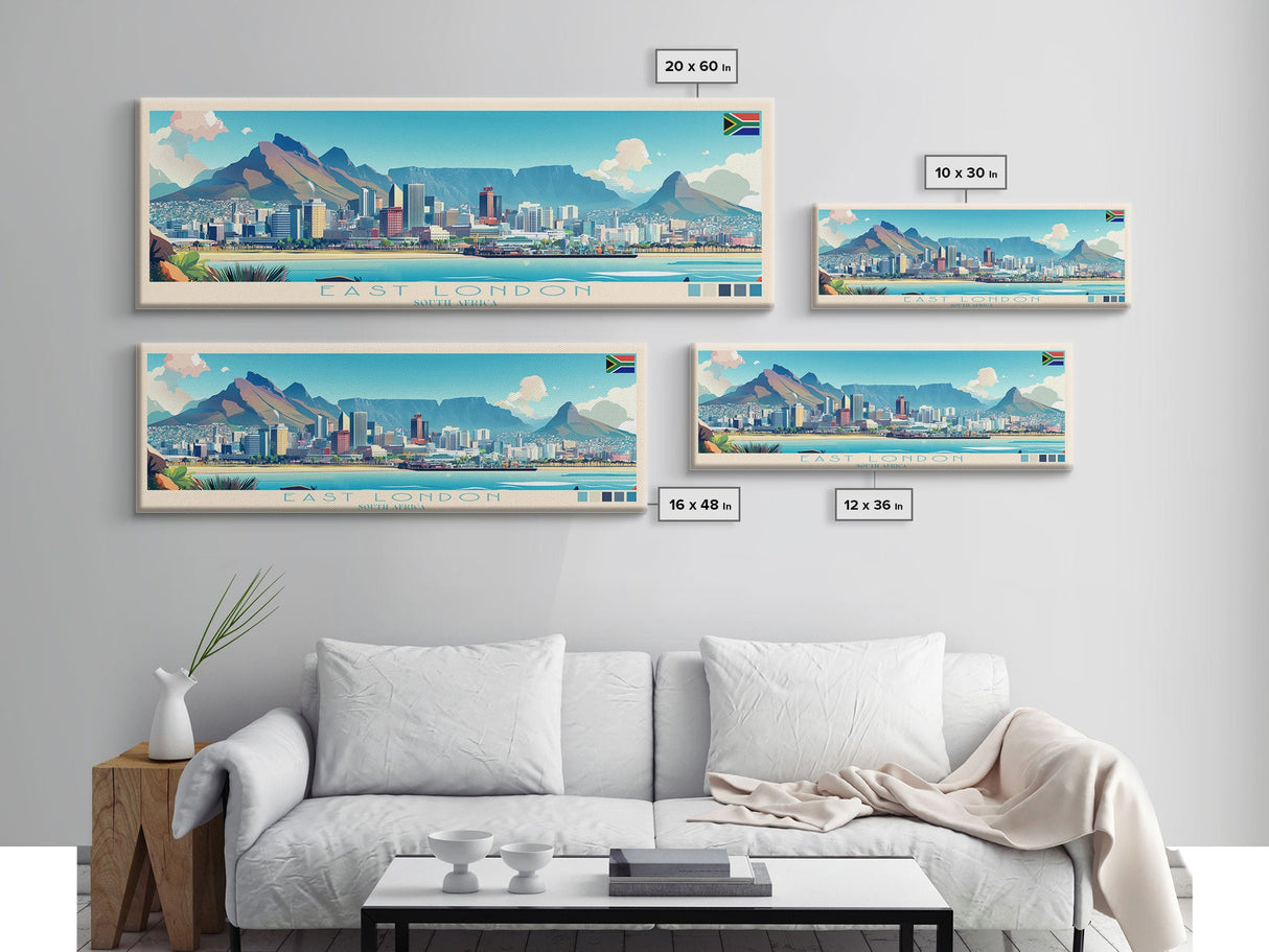 East London, South Africa Travel Poster Panoramic Canvas Print, East London, South Africa Painting, South Africa Art, East London Travel Art, Guest Room Painting