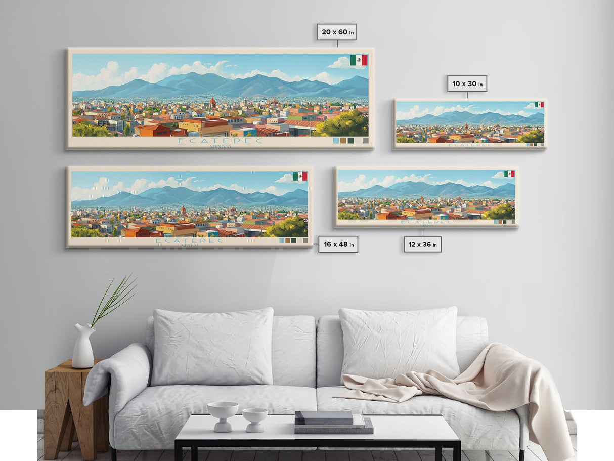 Ecatepec, Mexico Panoramic Travel Poster Canvas Print, Ecatepec, Mexico Painting, Mexico Art, Ecatepec Panoramic Travel Art, Travel Painting