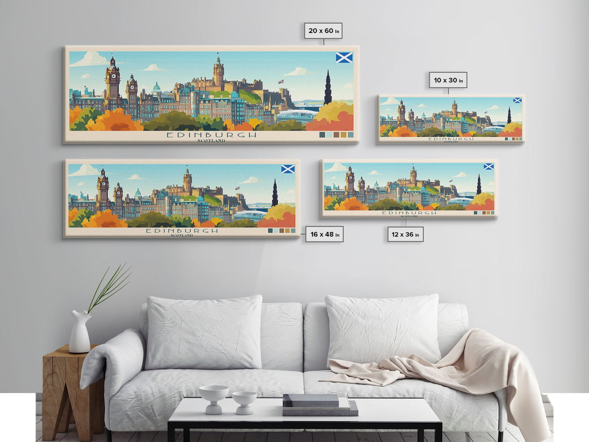 Edinburgh, Scotland Panoramic Travel Poster Canvas Print, Edinburgh, Scotland Painting, Scotland Art, Edinburgh Travel Art, Guest Room Painting