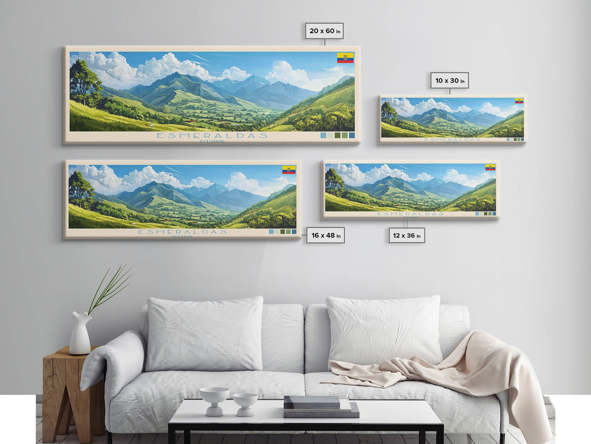 Esmeraldas, Ecuador Panoramic Travel Poster Canvas Print, Esmeraldas, Ecuador Painting, Ecuador Art, Esmeraldas Travel Art, Guest Room Painting