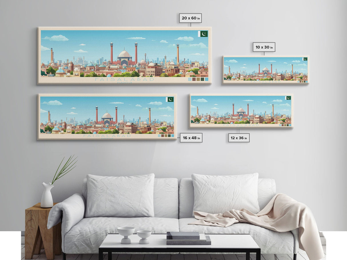 Faisalabad, Pakistan Panoramic Travel Poster Canvas Print, Faisalabad, Pakistan Painting, Pakistan Art, Faisalabad Panoramic Travel Art, Travel Painting