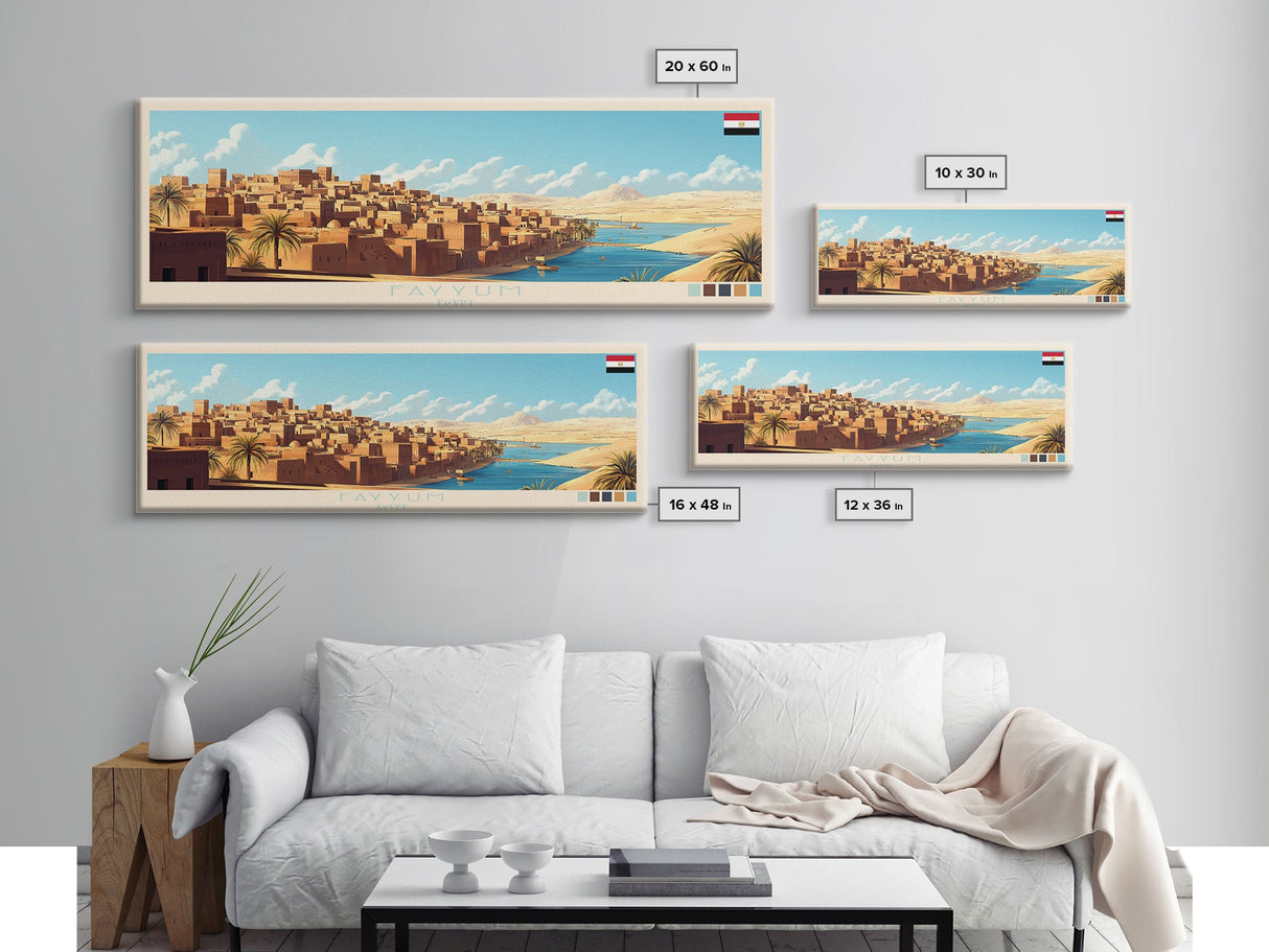 Fayyum, Egypt Panoramic Travel Poster Canvas Print, Fayyum, Egypt Painting, Egypt Art, Fayyum Travel Art, Guest Room Painting