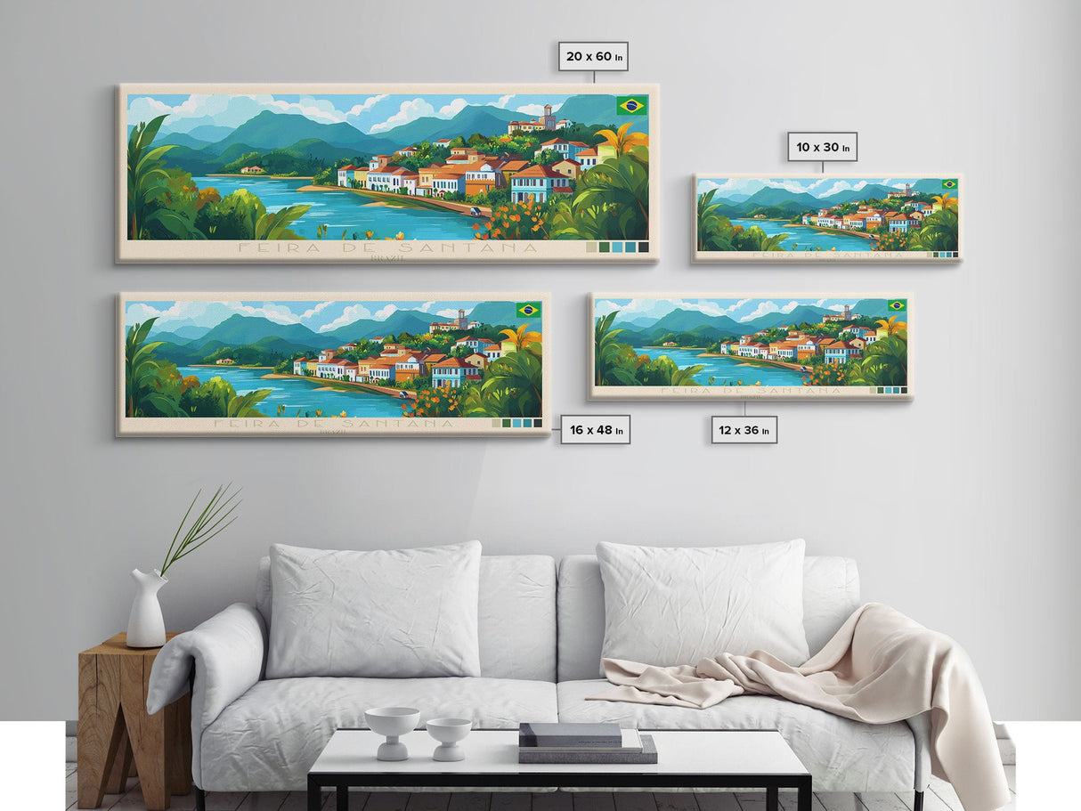 Feira de Santana, Brazil Panoramic Travel Poster Canvas Print, Feira de Santana, Brazil Painting, Brazil Art, Feira de Santana Travel Art, Living Room Painting