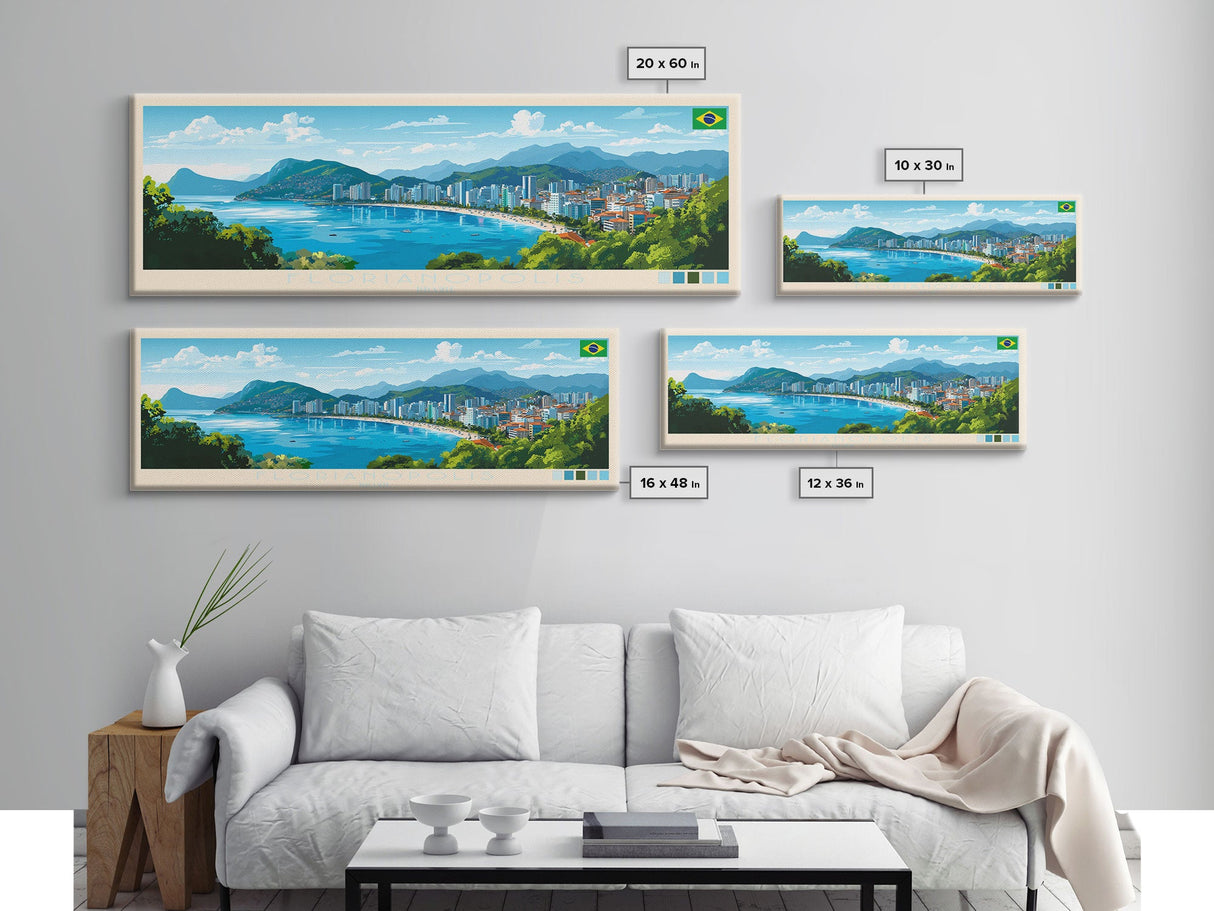 Florianopolis, Brazil Panoramic Travel Poster Canvas Print, Florianopolis, Brazil Painting, Brazil Art, Florianopolis Panoramic Travel Art, Travel Painting