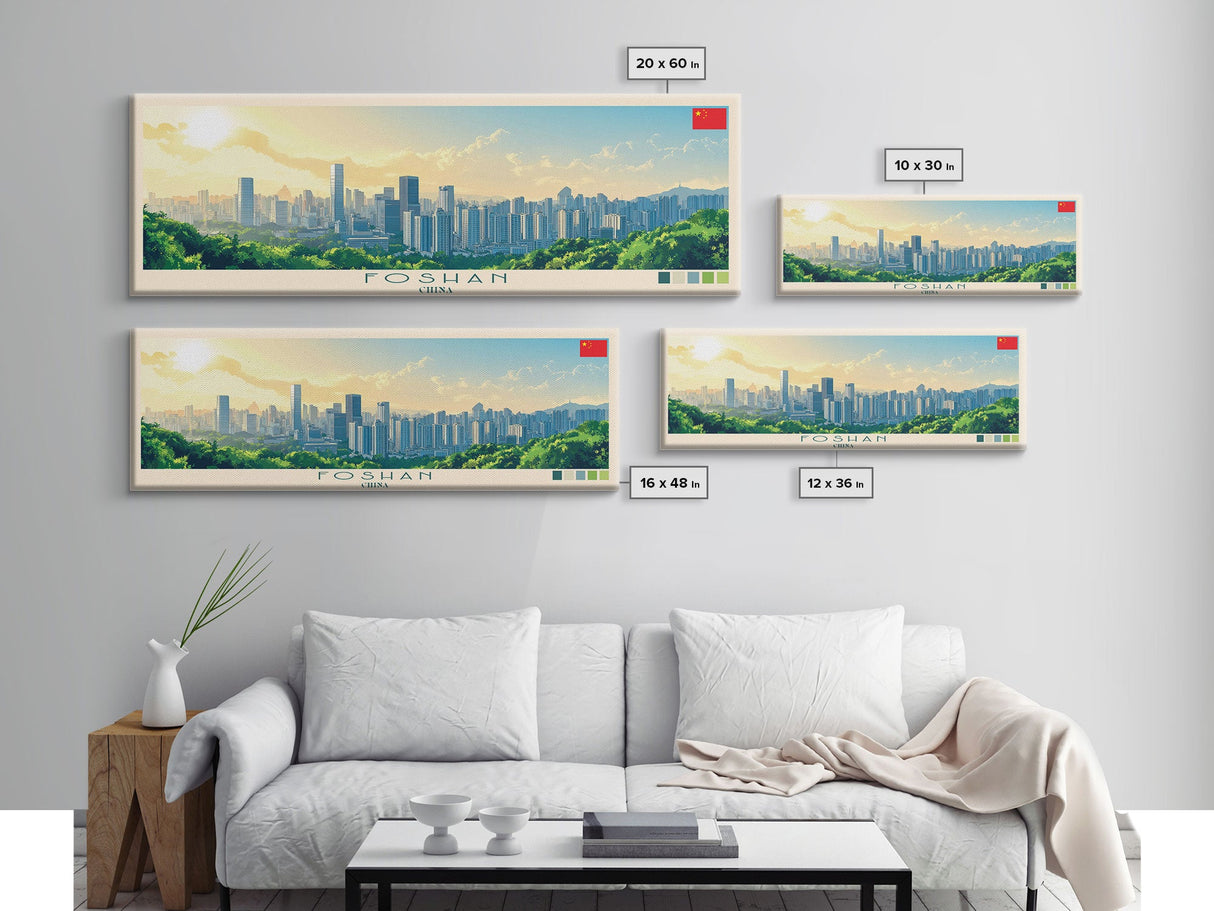 Foshan, China Panoramic Travel Poster Canvas Print, Foshan, China Painting, China Art, Foshan Panoramic Travel Art, Travel Painting