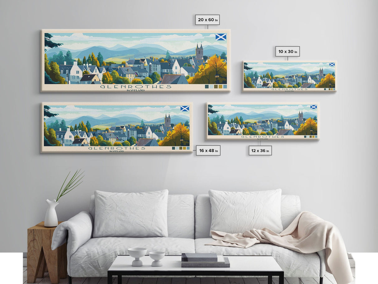 Panoramic Travel Poster Glenrothes, Scotland Canvas Print, Glenrothes, Scotland Painting, Scotland Art, Glenrothes Travel Art, Guest Room Painting