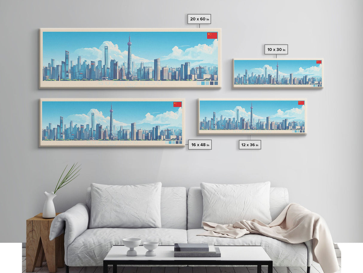 Guangzhou, China Panoramic Travel Poster Canvas Print, Guangzhou, China Painting, China Art, Guangzhou Travel Art, Guest Room Painting