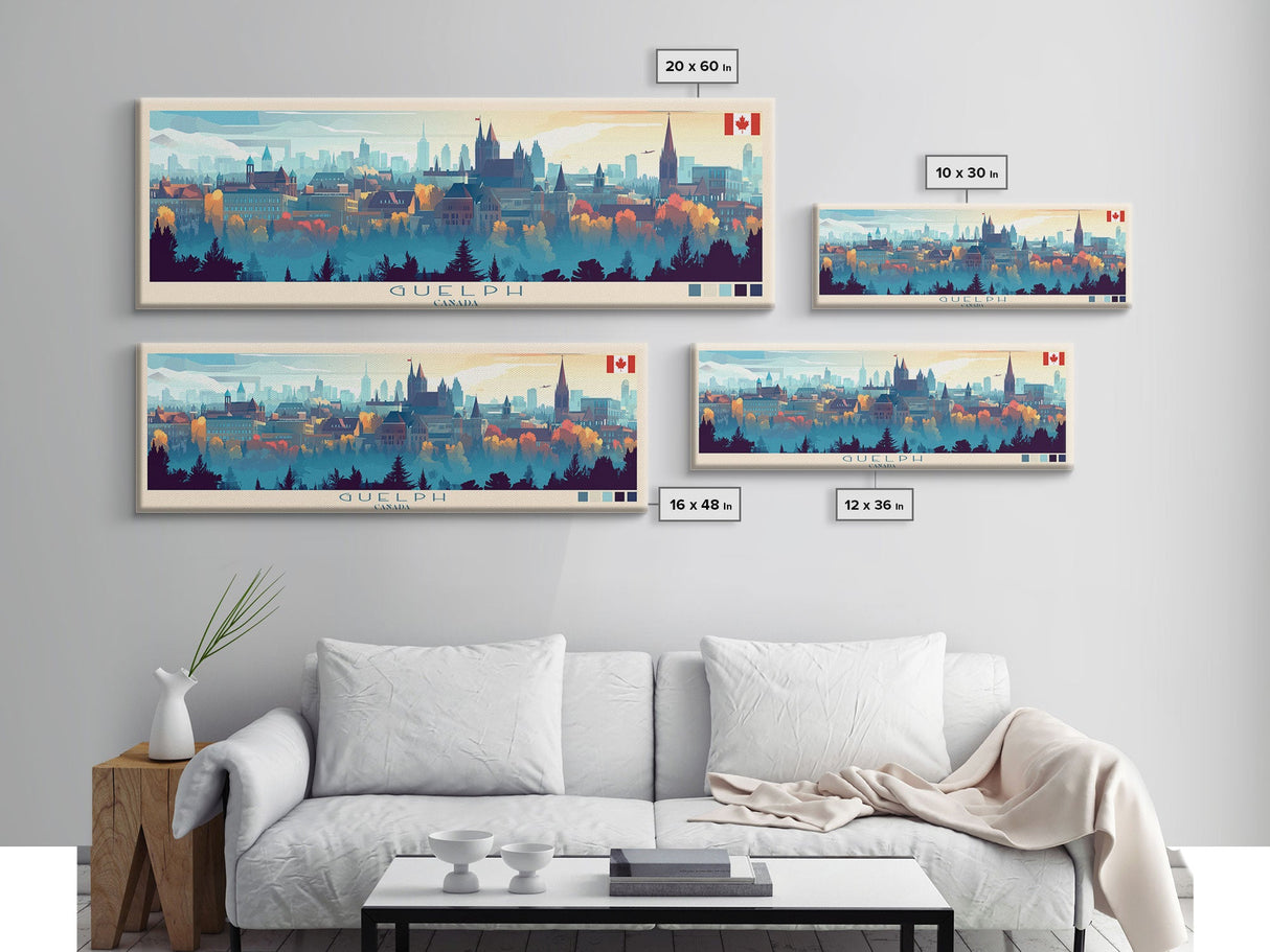 Guelph, Canada Travel Poster Panoramic Canvas Print, Guelph, Canada Painting, Canada Art, Guelph Travel Art, Guest Room Painting