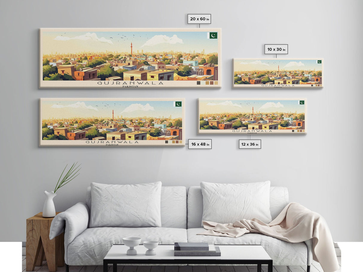 Gujranwala, Pakistan Travel Poster Panoramic Canvas Print, Gujranwala, Pakistan Painting, Pakistan Art, Gujranwala Travel Art, Guest Room Painting