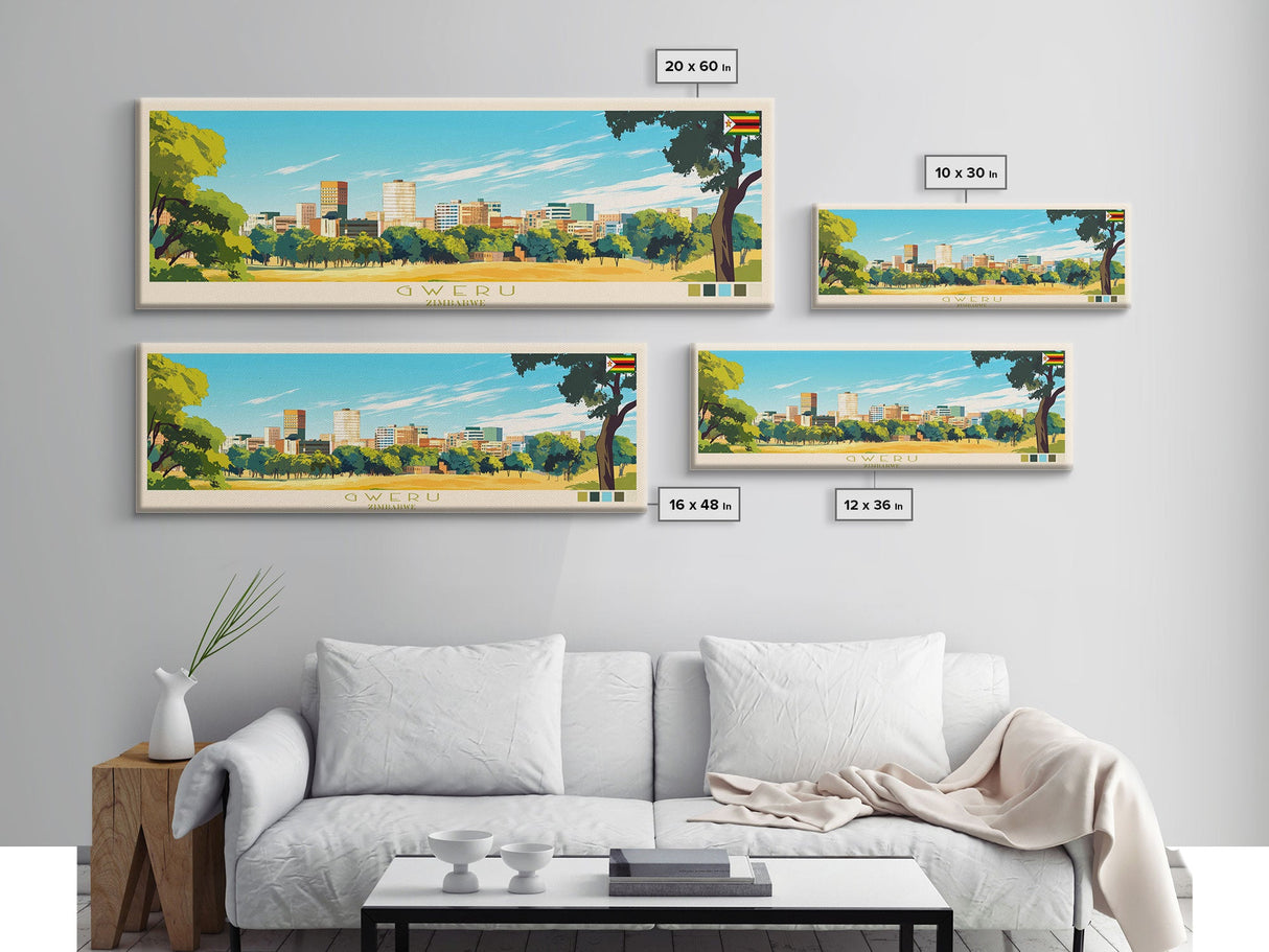 Gweru, Zimbabwe Panoramic Travel Poster Canvas Print, Gweru, Zimbabwe Painting, Zimbabwe Art, Gweru Panoramic Travel Art, Travel Painting