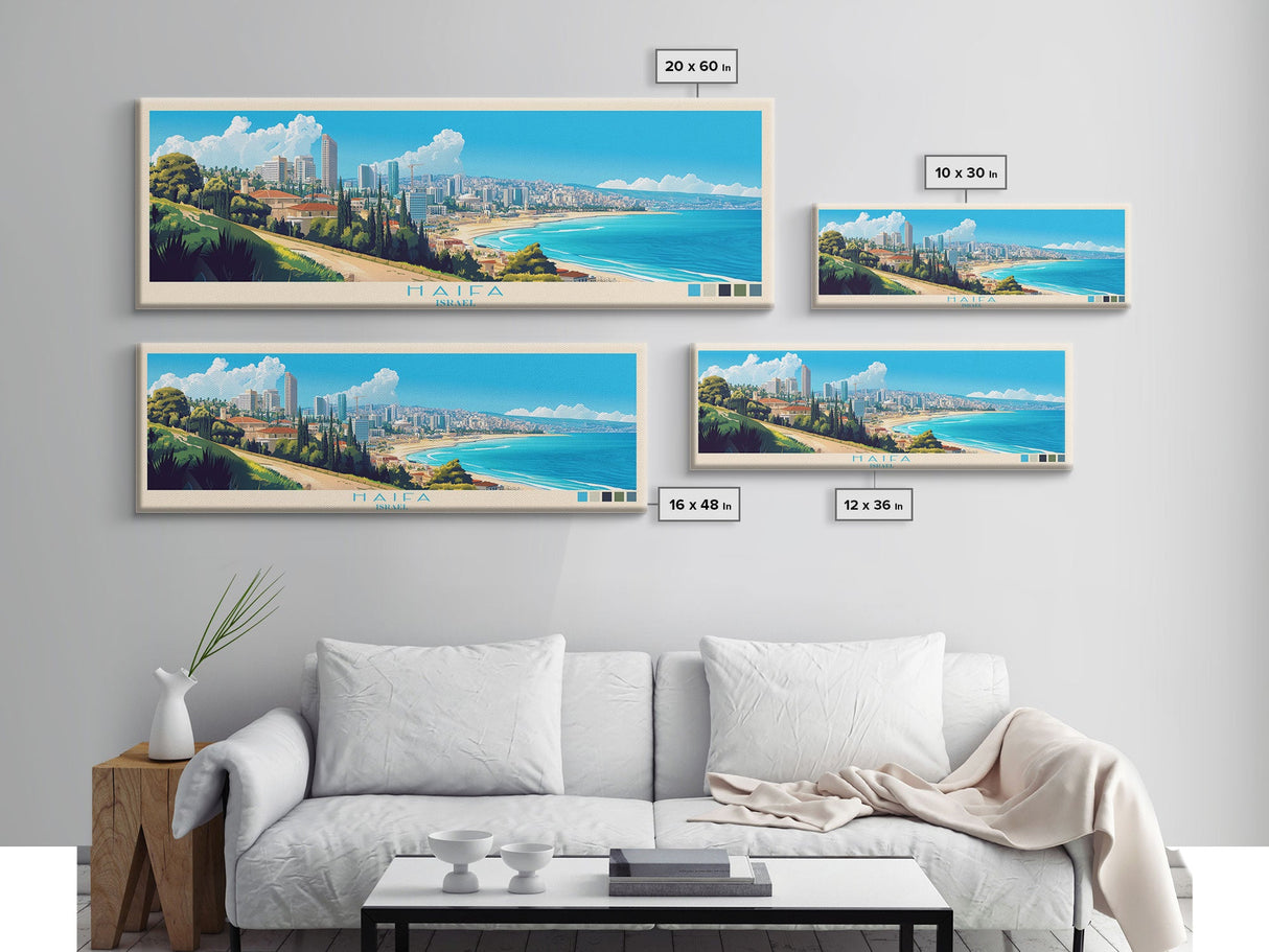 Haifa, Israel Panoramic Travel Poster Canvas Print, Haifa, Israel Painting, Israel Art, Haifa Travel Art, Guest Room Painting