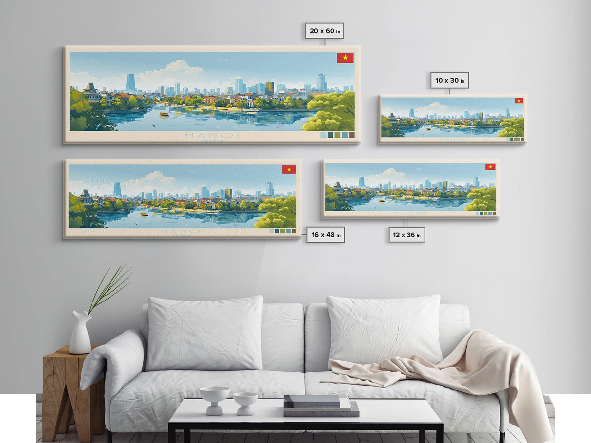 Hanoi, Vietnam Panoramic Travel Poster Canvas Print, Hanoi, Vietnam Painting, Vietnam Art, Hanoi Travel Art, Guest Room Painting