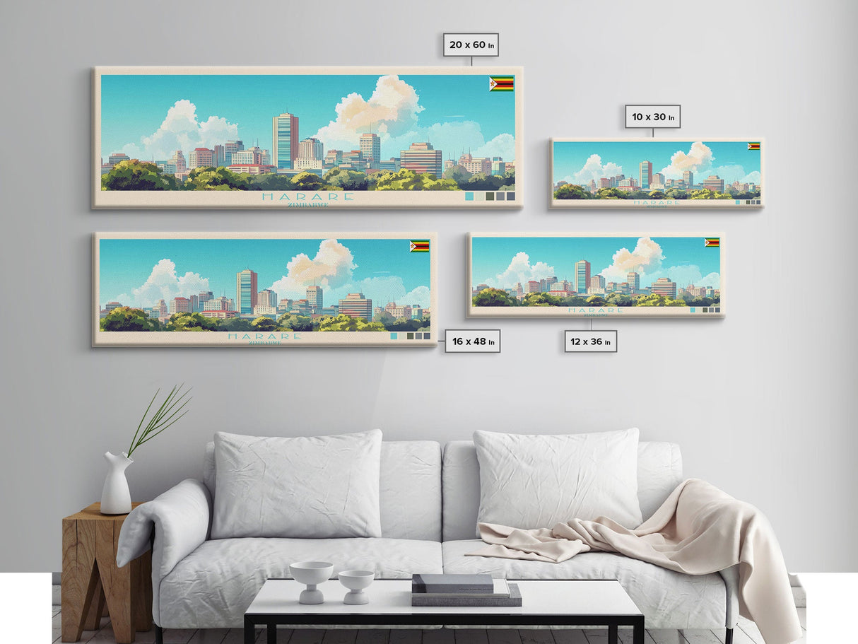 Harare, Zimbabwe Panoramic Travel Poster Canvas Print, Harare, Zimbabwe Painting, Zimbabwe Art, Harare Travel Art, Living Room Painting