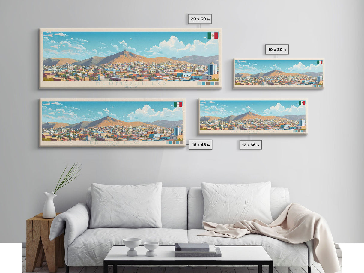 Hermosillo, Mexico Travel Poster Panoramic Canvas Print, Hermosillo, Mexico Painting, Mexico Art, Hermosillo Travel Art, Guest Room Painting