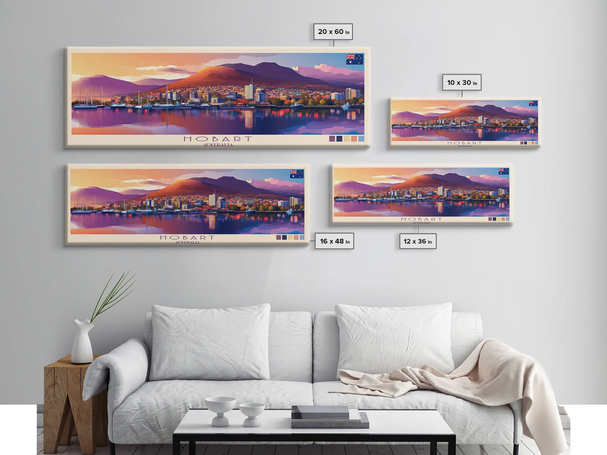 Hobart, Australia Panoramic Travel Poster Canvas Print, Hobart, Australia Painting, Australia Art, Hobart Travel Art, Guest Room Painting