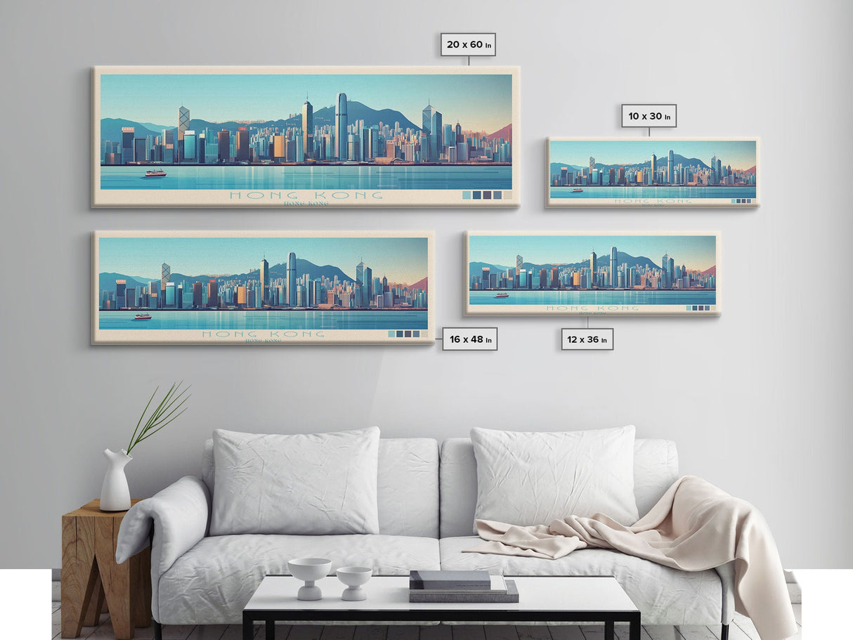 Panoramic Travel Poster Hong Kong, Hong Kong Canvas Print, Hong Kong, Hong Kong Painting, Hong Kong Art, Hong Kong Travel Art, Guest Room Painting