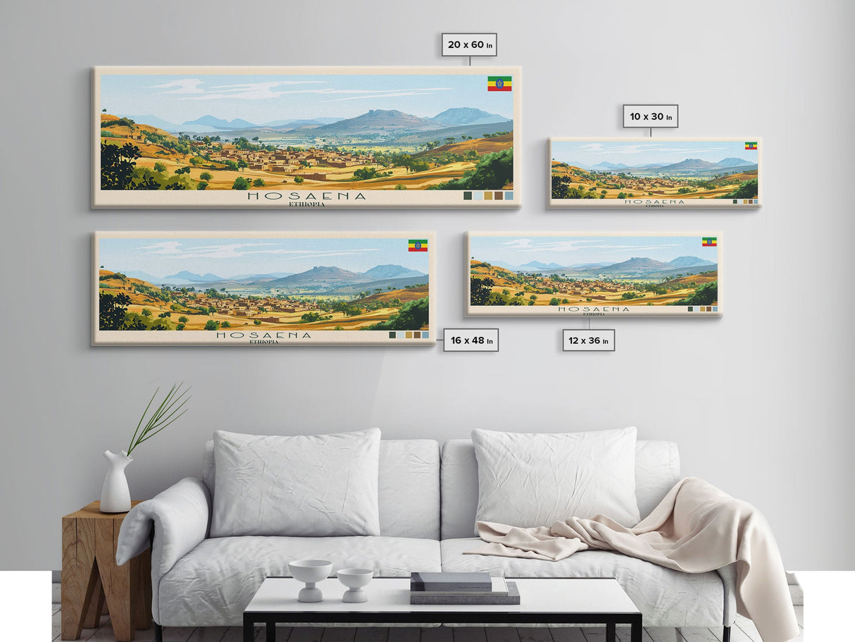 Hosaena, Ethiopia Panoramic Travel Poster Canvas Print, Hosaena, Ethiopia Painting, Ethiopia Art, Hosaena Panoramic Travel Art, Travel Painting