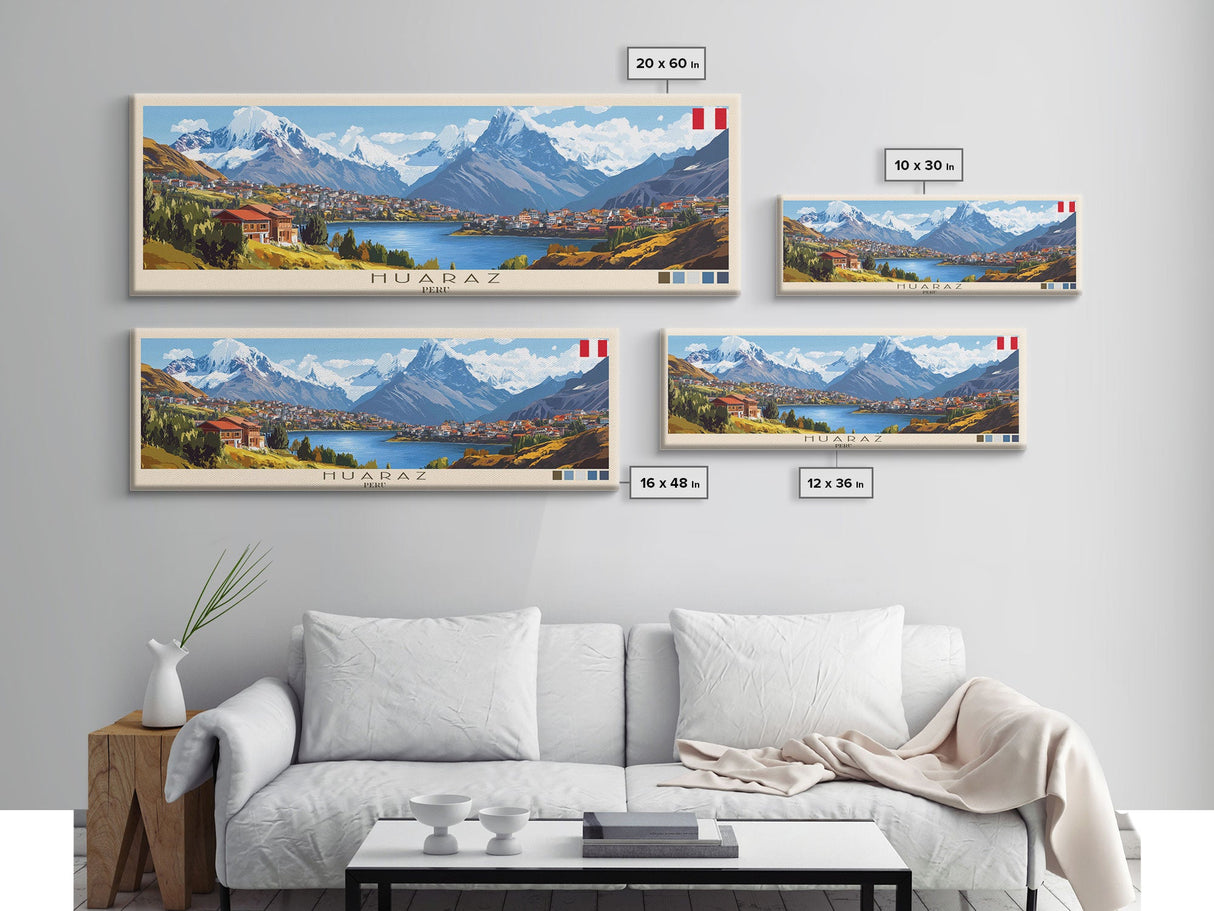 Huaraz, Peru Panoramic Travel Poster Canvas Print, Huaraz, Peru Painting, Peru Art, Huaraz Panoramic Travel Art, Travel Painting