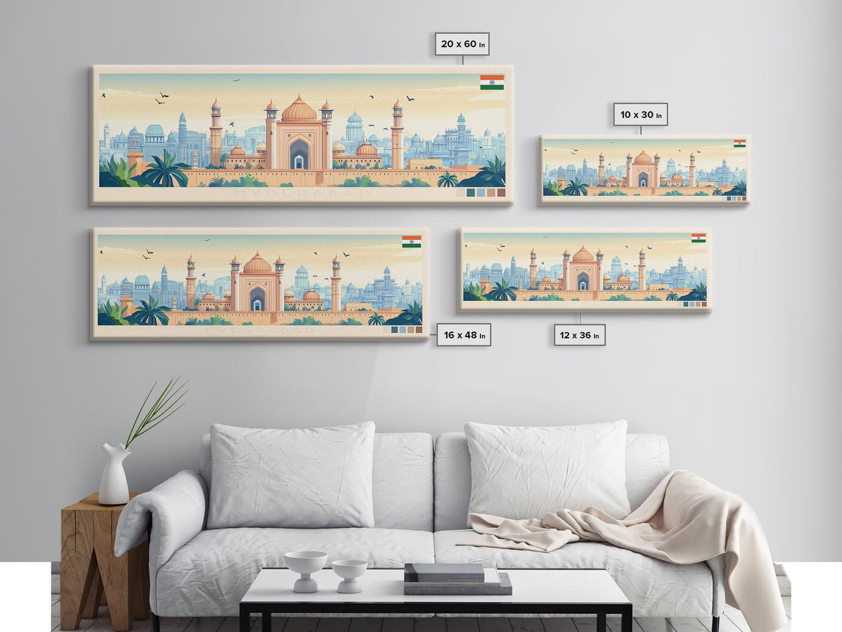 Hyderabad, India Panoramic Travel Poster Canvas Print, Hyderabad, India Painting, India Art, Hyderabad Travel Art, Guest Room Painting