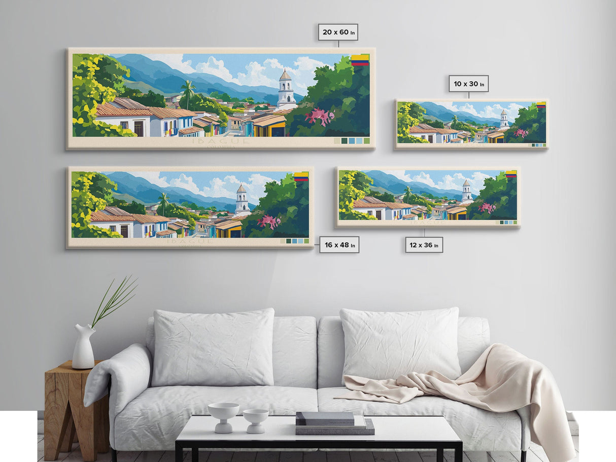 Panoramic Travel Poster Ibague, Colombia Canvas Print, Ibague, Colombia Painting, Colombia Art, Ibague Travel Art, Guest Room Painting