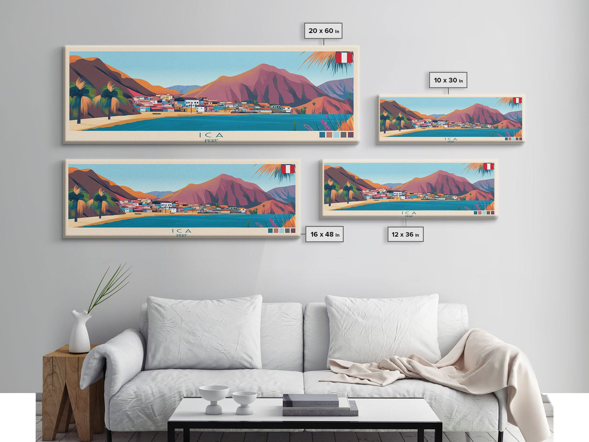 Ica, Peru Panoramic Travel Poster Canvas Print, Ica, Peru Painting, Peru Art, Ica Travel Art, Guest Room Painting