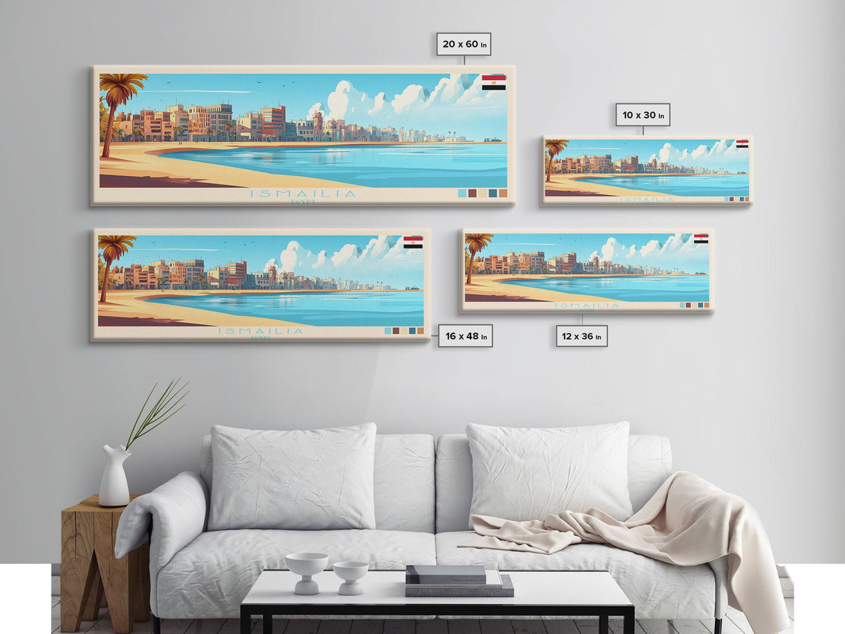 Ismailia, Egypt Panoramic Travel Poster Canvas Print, Ismailia, Egypt Painting, Egypt Art, Ismailia Travel Art, Guest Room Painting