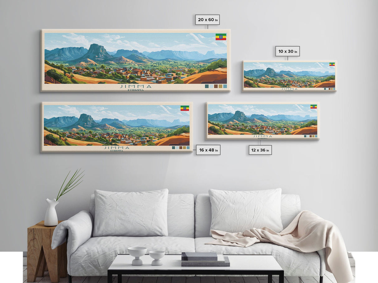 Panoramic Travel Poster Jimma, Ethiopia Canvas Print, Jimma, Ethiopia Painting, Ethiopia Art, Jimma Travel Art, Guest Room Painting