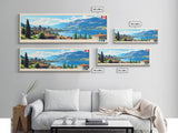 Kelowna, Canada Panoramic Travel Poster Canvas Print, Kelowna, Canada Painting, Canada Art, Kelowna Travel Art, Living Room Painting