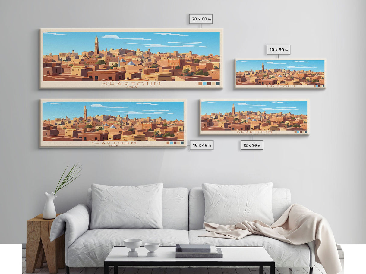 Khartoum,  Sudan Travel Poster Panoramic Canvas Print, Khartoum,  Sudan Painting,  Sudan Art, Khartoum Travel Art, Guest Room Painting