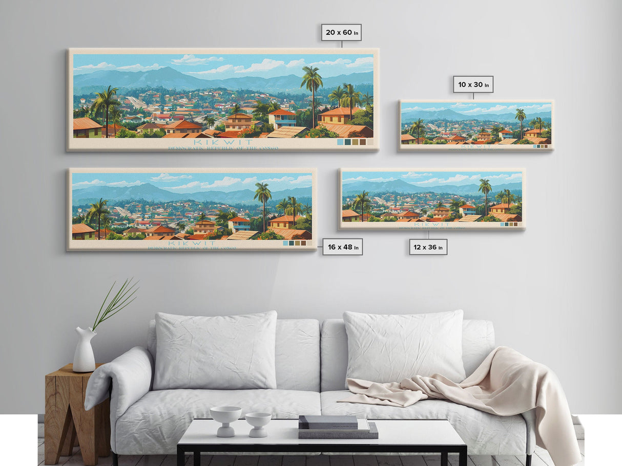 Panoramic Travel Poster Kikwit, Congo Canvas Print, Kikwit, Congo Painting, Congo Art, Kikwit Travel Art, Guest Room Painting