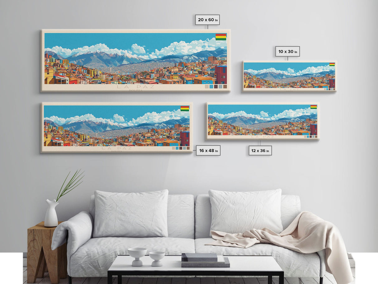 La Paz, Bolivia Panoramic Travel Poster Canvas Print, La Paz, Bolivia Painting, Bolivia Art, La Paz Panoramic Travel Art, Travel Painting