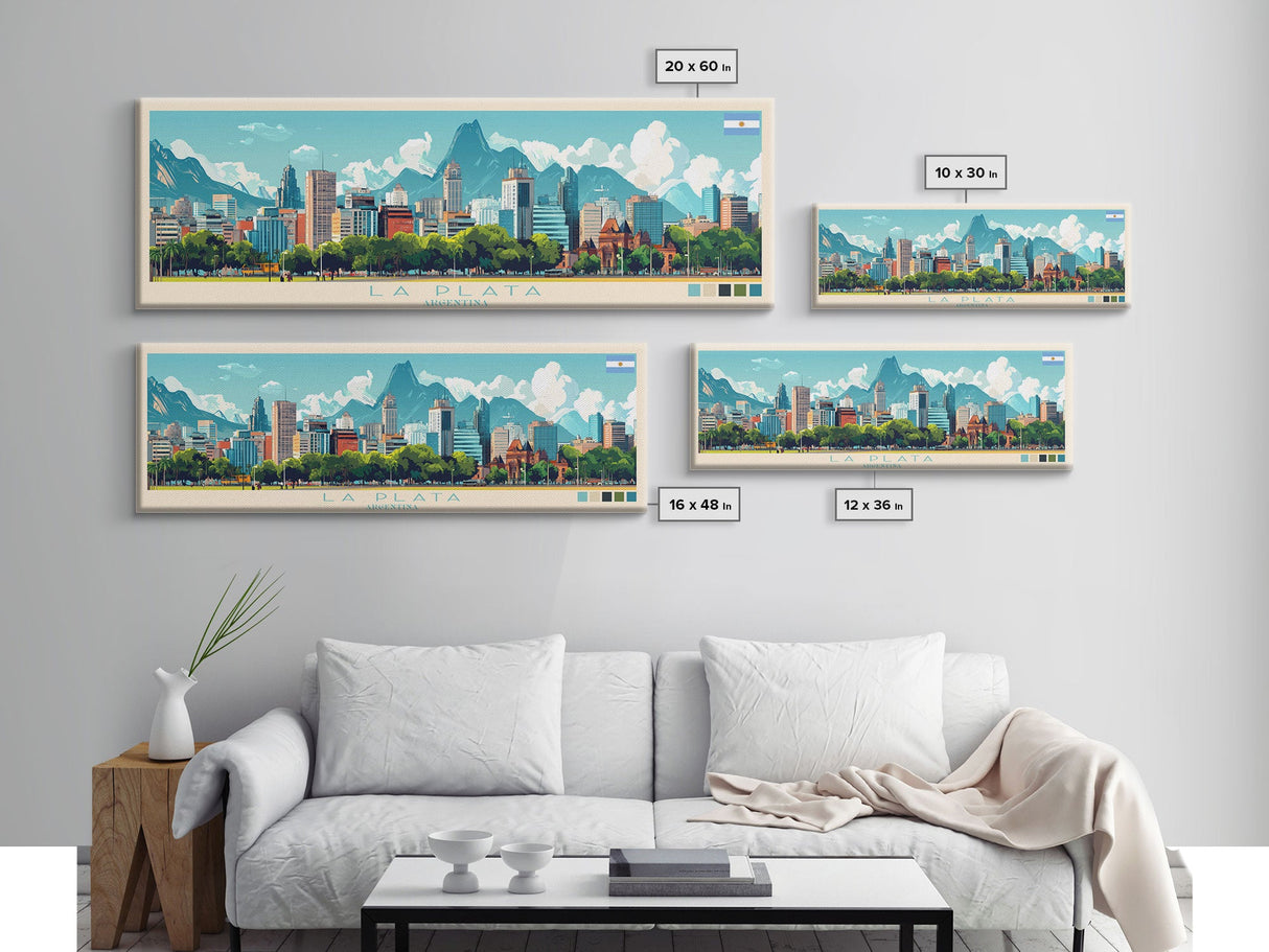 Panoramic Travel Poster La Plata, Argentina Canvas Print, La Plata, Argentina Painting, Argentina Art, La Plata Travel Art, Guest Room Painting