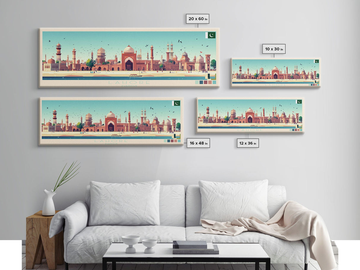 Lahore, Pakistan Panoramic Travel Poster Canvas Print, Lahore, Pakistan Painting, Pakistan Art, Lahore Travel Art, Guest Room Painting