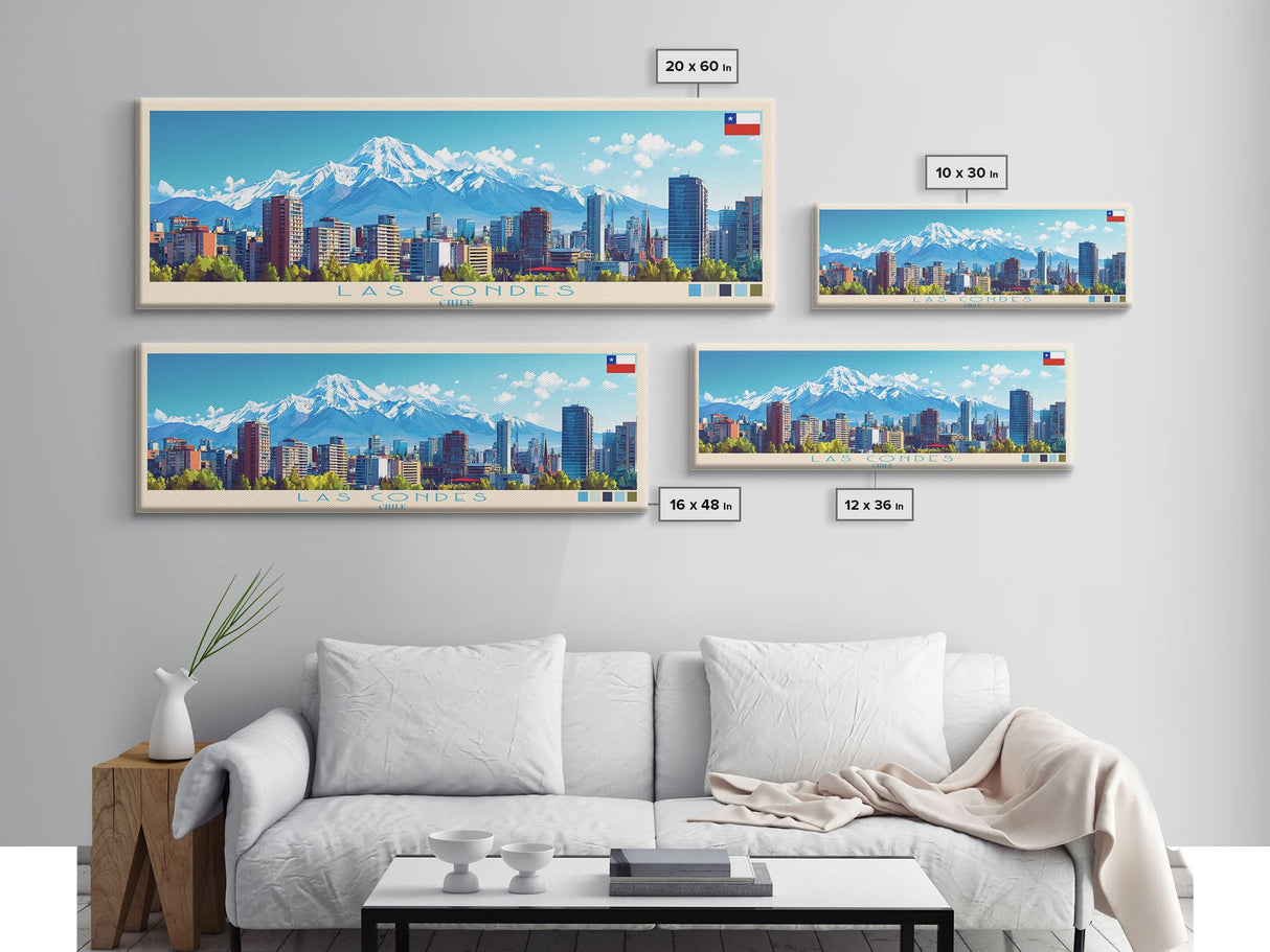 Las Condes, Chile Panoramic Travel Poster Canvas Print, Las Condes, Chile Painting, Chile Art, Las Condes Panoramic Travel Art, Travel Painting