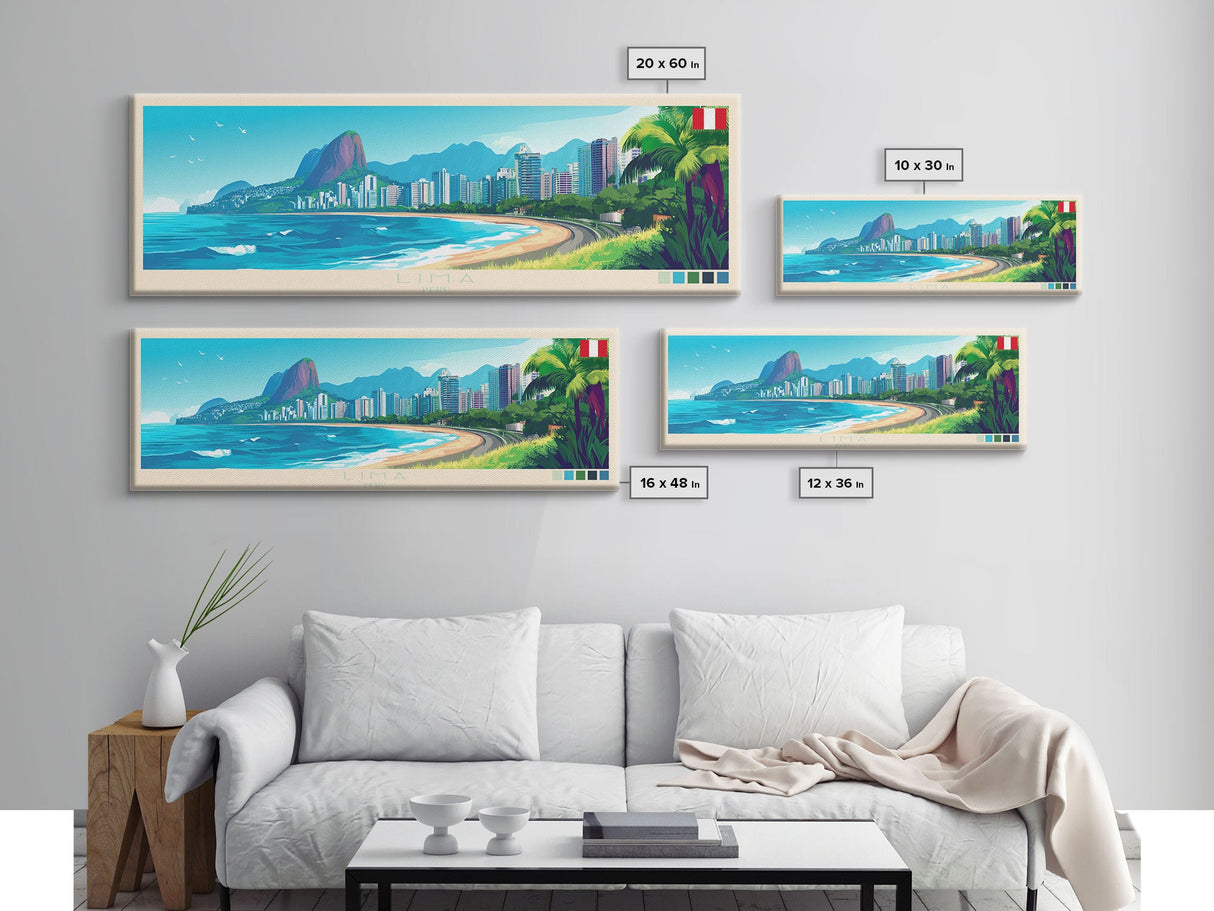 Lima, Peru Panoramic Travel Poster Canvas Print, Lima, Peru Painting, Peru Art, Lima Panoramic Travel Art, Travel Painting