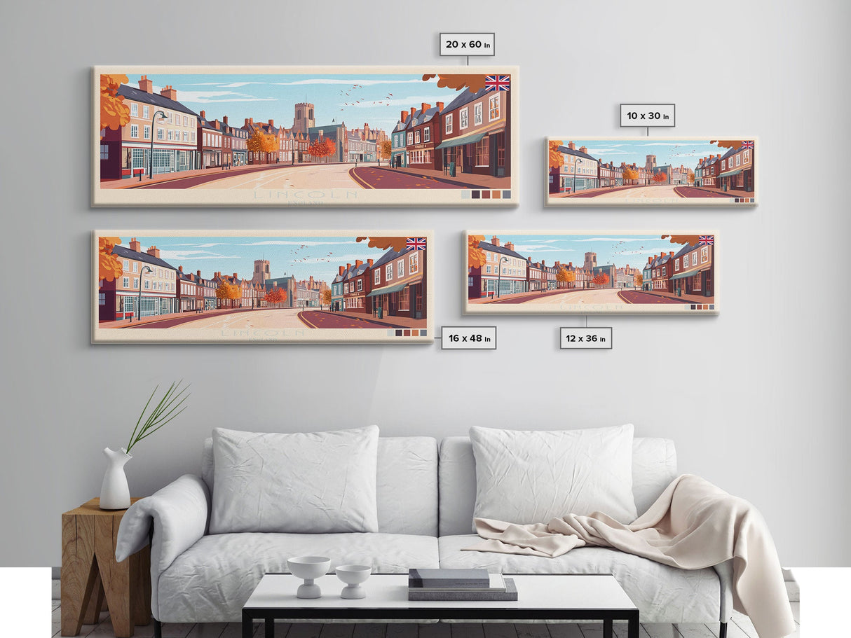 Panoramic Travel Poster Lincoln, England Canvas Print, Lincoln, England Painting, England Art, Lincoln Travel Art, Guest Room Painting