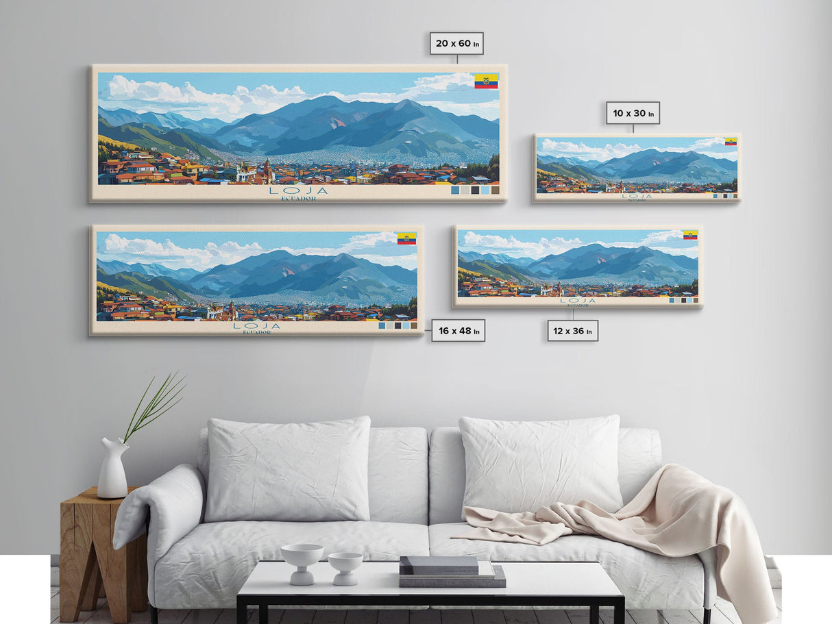 Loja, Ecuador Travel Poster Panoramic Canvas Print, Loja, Ecuador Painting, Ecuador Art, Loja Travel Art, Guest Room Painting