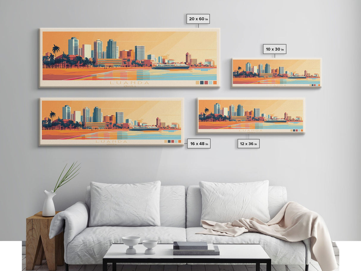 Panoramic Travel Poster Luanda, Angola Canvas Print, Luanda, Angola Painting, Angola Art, Luanda Travel Art, Guest Room Painting