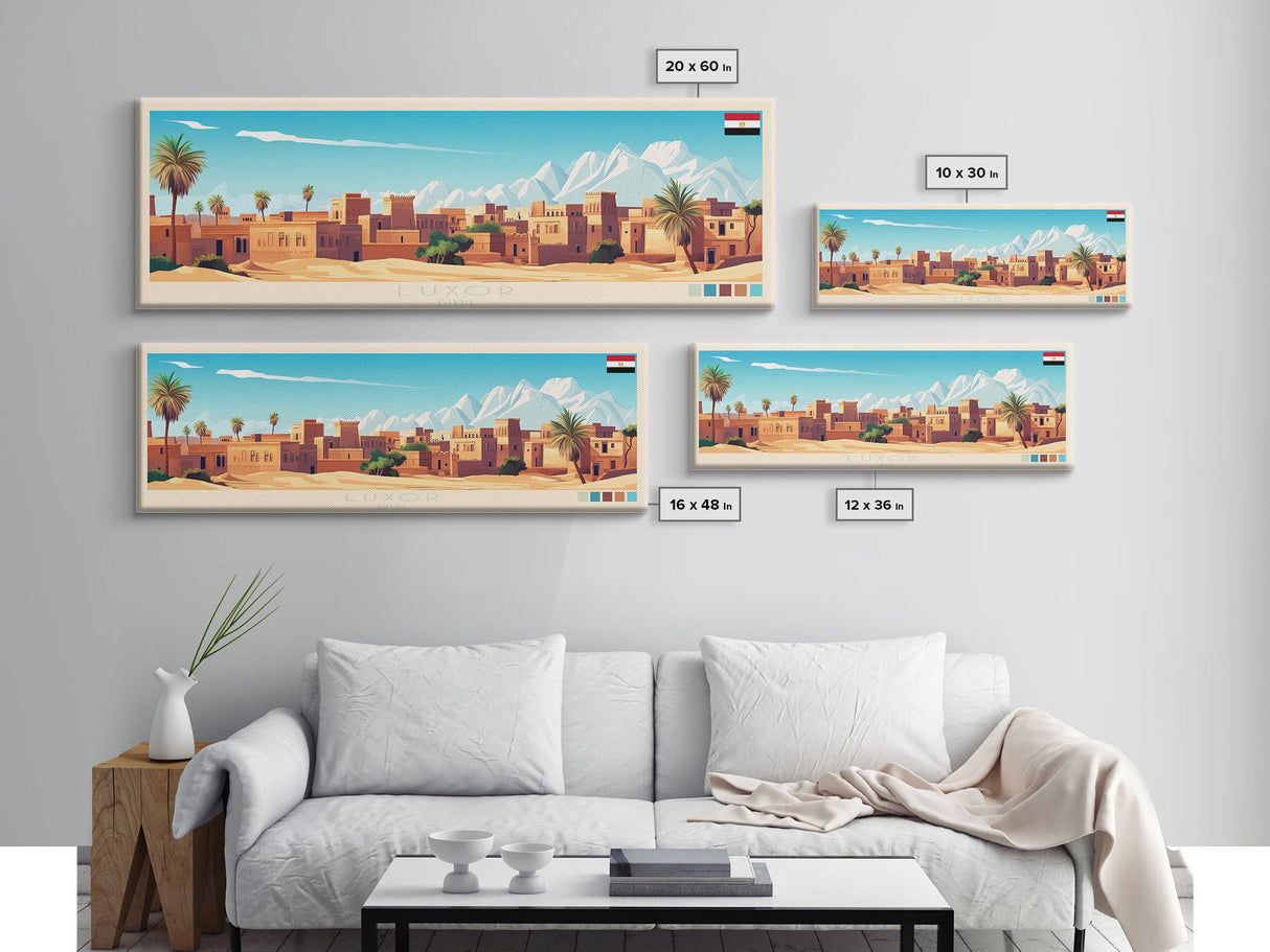 Luxor, Egypt Travel Poster Panoramic Canvas Print, Luxor, Egypt Painting, Egypt Art, Luxor Travel Art, Guest Room Painting