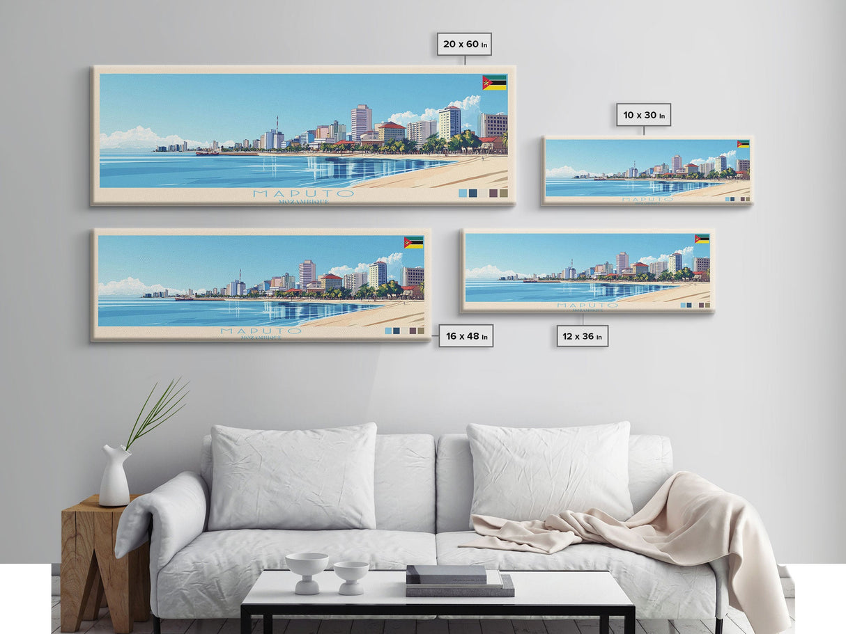 Maputo, Mozambique Travel Poster Panoramic Canvas Print, Maputo, Mozambique Painting, Mozambique Art, Maputo Travel Art, Guest Room Painting